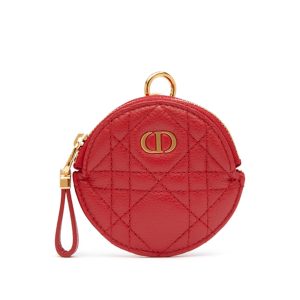Dior Detachable Dior Caro Coin Purse in Red Cannage Calfskin