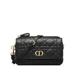 Dior Dior Caro Pouch in Black Supple Cannage Lambskin