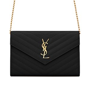 YSL Cassandre YSL Matelass Chain Wallet in Grain de Poudre Embossed Leather