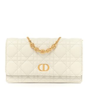 CHRISTIAN DIOR Supple Calfskin Caro Pouch with Chain Latte