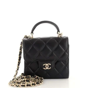 Chanel Square Classic Flap Top Handle Clutch with Chain Quilted Lambskin