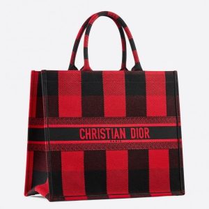 Dior Book Tote Bag Check Embroidered Canvas